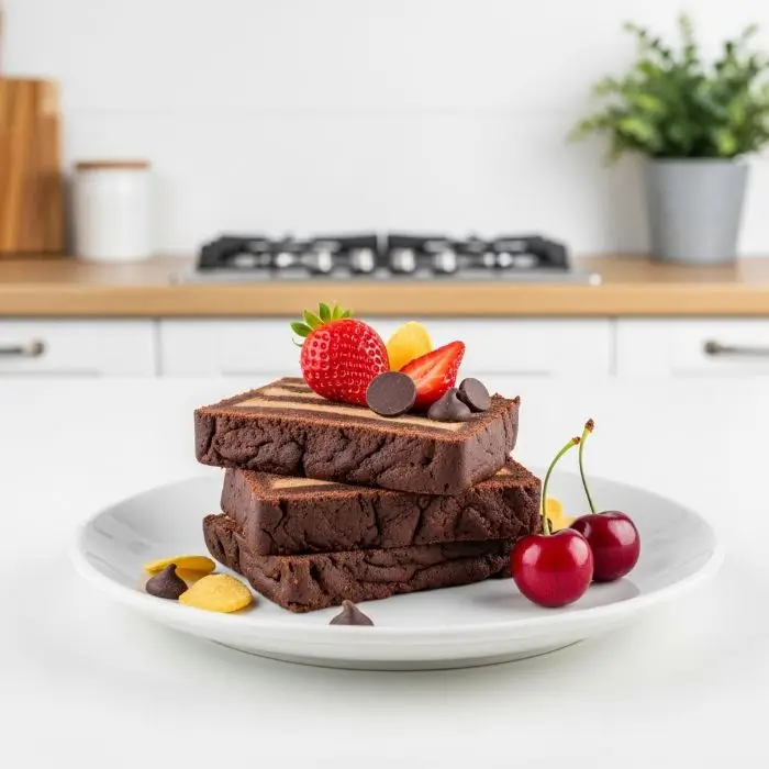 three slices of chocolate cake recipe with garnishing