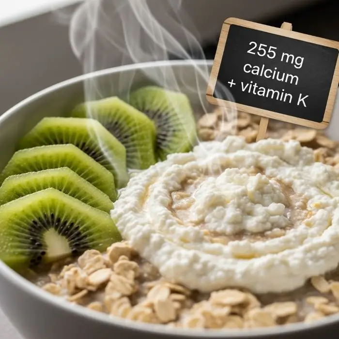 Health Benefits of Ricotta Cheese: calcium-rich ricotta oats with kiwi deliver bone-building minerals and vitamin C.