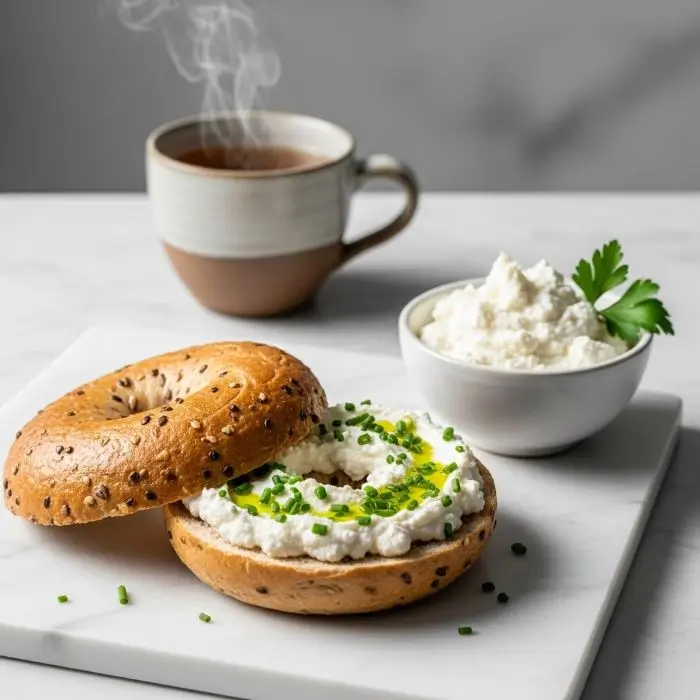 Heart-healthy ricotta cheese spread on whole-grain bagel – health benefits of ricotta cheese for lowering sodium and supporting heart health