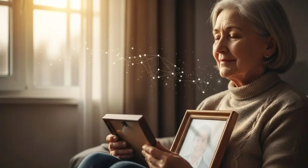 Soft sunlight through window curtains symbolizing eternal connection and love that transcends even after loss.