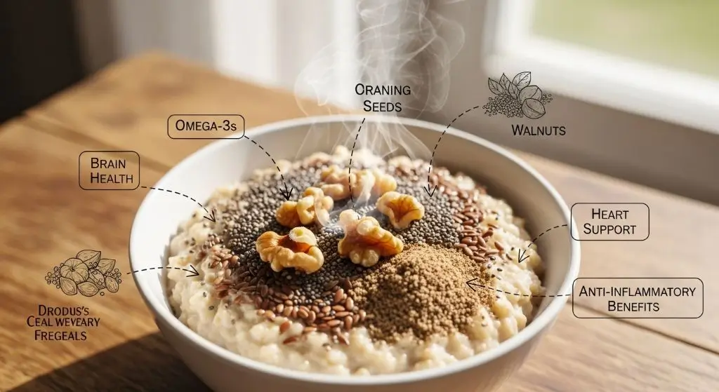 Oats a superfood with omega-3s supporting brain health, heart function, and reducing inflammation naturally.