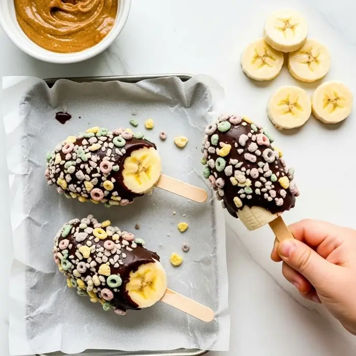 Frozen banana pops for healthy foods for picky eaters: potassium-rich, low-sugar treats with easy allergy swaps.