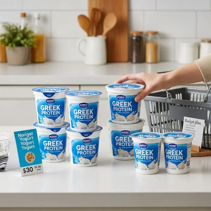 Nonfat Greek yogurt protein tubs and single-serve cups showing affordable, accessible, and nutritious protein options