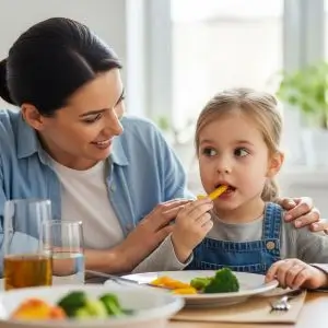 Parent praising child for trying new foods during a picky eaters test