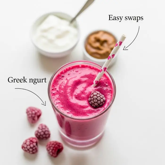 Pink smoothie for healthy foods for picky eaters: vitamin C packed, iron boosting drink with allergy friendly swaps.