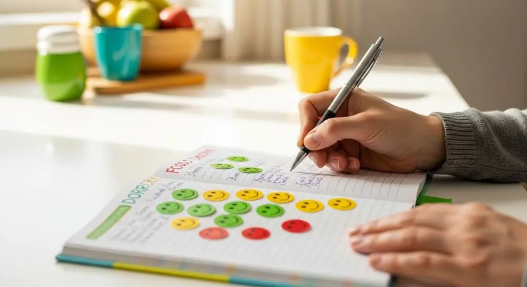 Parent tracking picky eaters test progress using food diary and meal notes