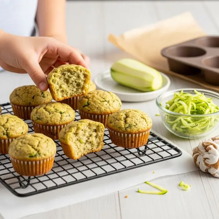 Zucchini bread mini muffins for healthy foods for picky eaters: veggie-loaded, lower-fat bites perfect for lunch boxes.
