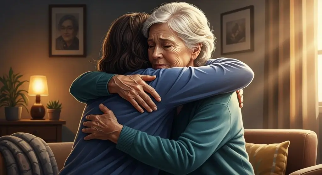 Emotional embrace showing warmth and care, highlighting the healing power of human touch in the Haven of Hugs.