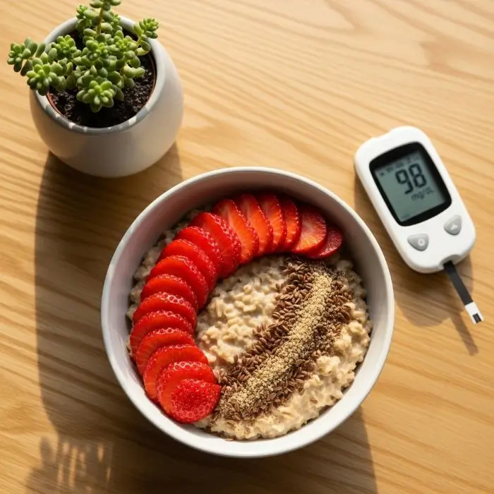 Flaxseed meal benefits blood sugar: oats mix slows carbs for steady glucose control.