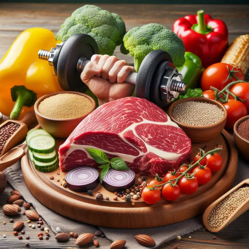 Quinoa paired with beans, lentils, and tofu as a plant-based alternative to meat for muscle growth.