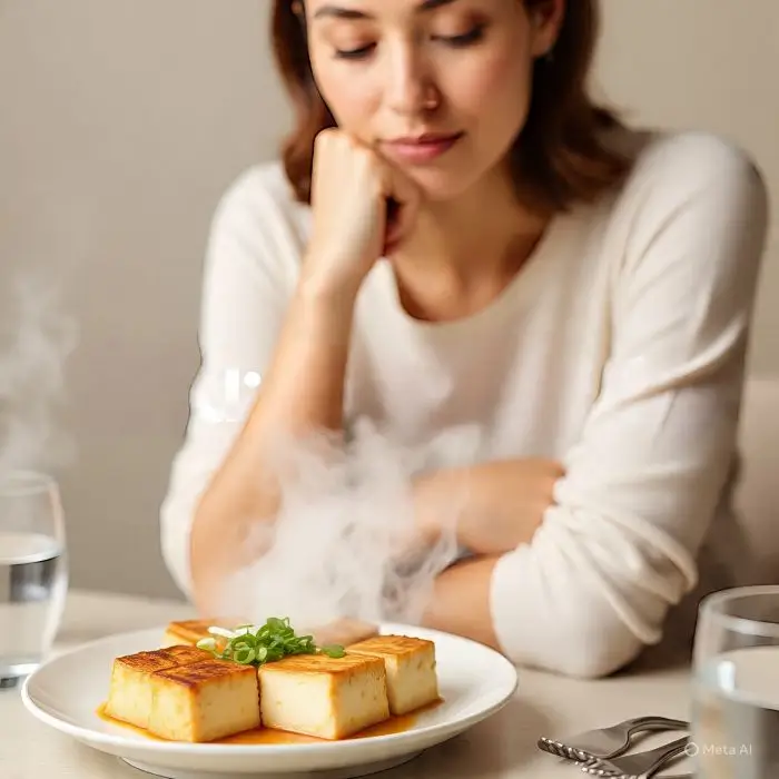 Illustration of tofu benefits and disadvantages for women with focus on hormones and menopause relief