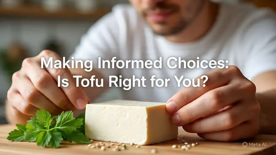Person analyzing tofu benefits and disadvantages to decide if tofu is the right choice for their diet.