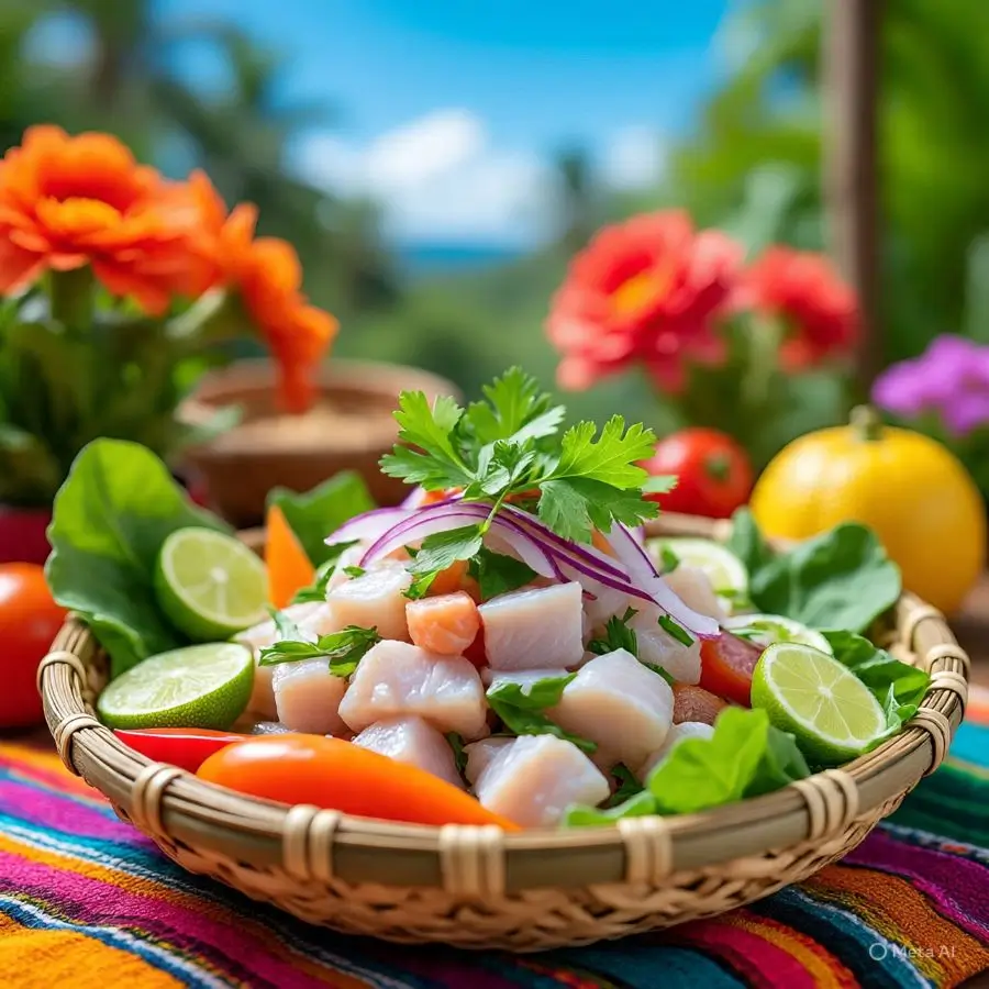 Peruvian ceviche with lime & herbs — a zesty low calorie lunch meals choice from Peru.