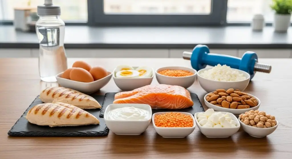 High protein diet meals with chicken, eggs, tofu, and beans to boost metabolism