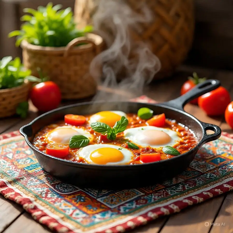 Shakshuka with vegetables — a vibrant Middle Eastern healthy low calorie breakfast meals dish