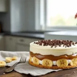 Banoffee Pie Banapple with crust, caramel, bananas, cream, and chocolate shavings