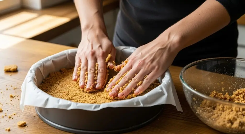 Banoffee Pie Banapple – crushed biscuits mixed with melted butter for pie crust.