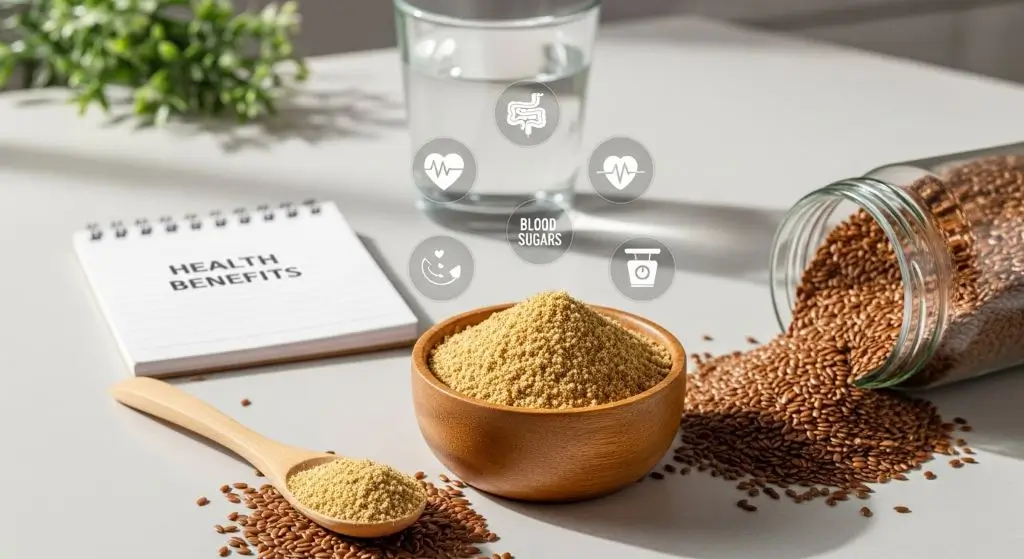 Healthy flaxseed food recipes highlighting flaxseed meal benefits like fiber and omega-3s