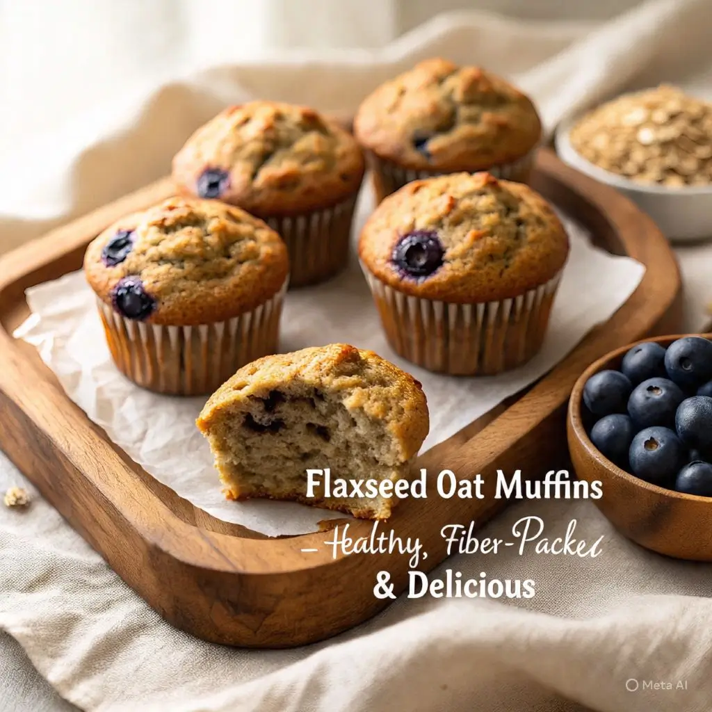 Flaxseed oat muffins from healthy flaxseed food recipes with oats, blueberries, and cinnamon