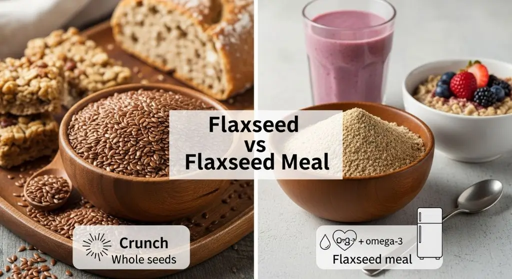 Healthy flaxseed food recipes comparing whole flaxseeds with flaxseed meal nutrition