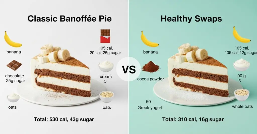 Classic vs healthy Banoffee Pie Banapple nutrition chart.