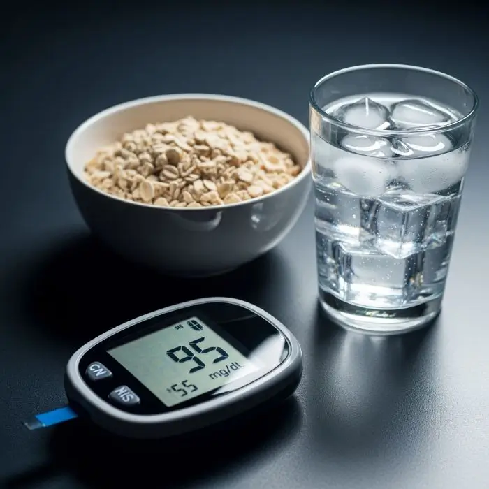 Dumbbell and protein shaker beside oatmeal bowl symbolizing muscle recovery benefits.