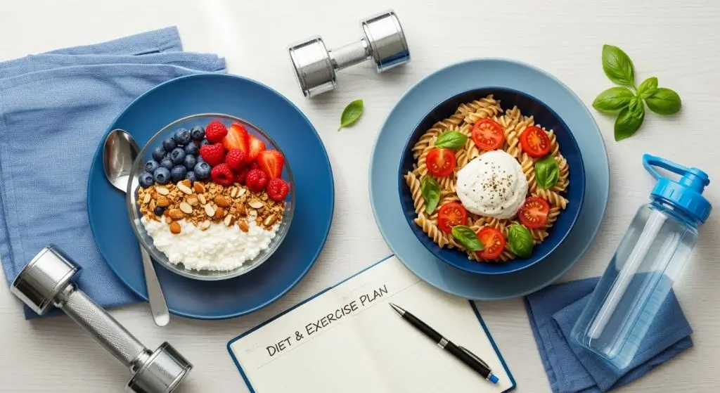 Balanced diet and exercise plan comparing ricotta vs cottage cheese for weight loss, muscle recovery, and strength training.